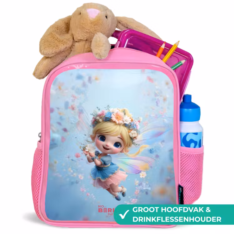 Vlinderfee in Bloemenlucht Kinderrugzak - Roze middel -inhoud_NL