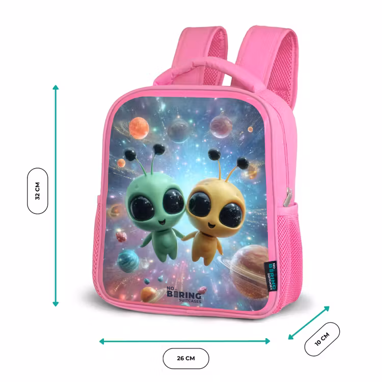 Vrolijke buitenaardse vrienden Kinderrugzak - Roze middel -productfoto_formaten