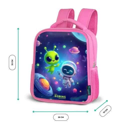 Vrolijke Ontmoeting in de Ruimte Kinderrugzak - Roze middel -productfoto_formaten