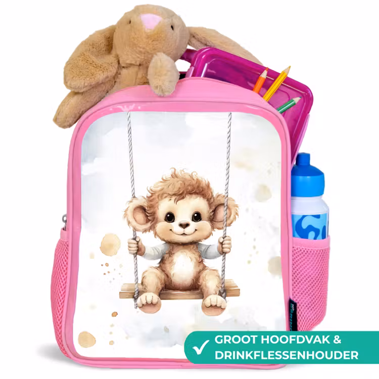 Aap - Dier - Kinderen Kinderrugzak - Roze middel -inhoud_NL
