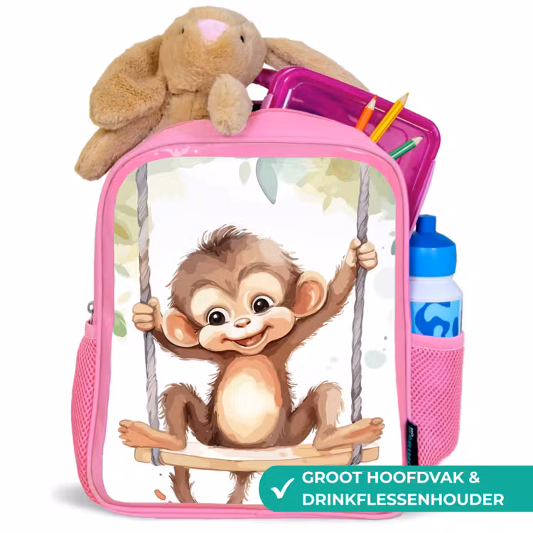 Aap - Dier - Kinderen - Jungle Kinderrugzak - Roze middel -inhoud_NL