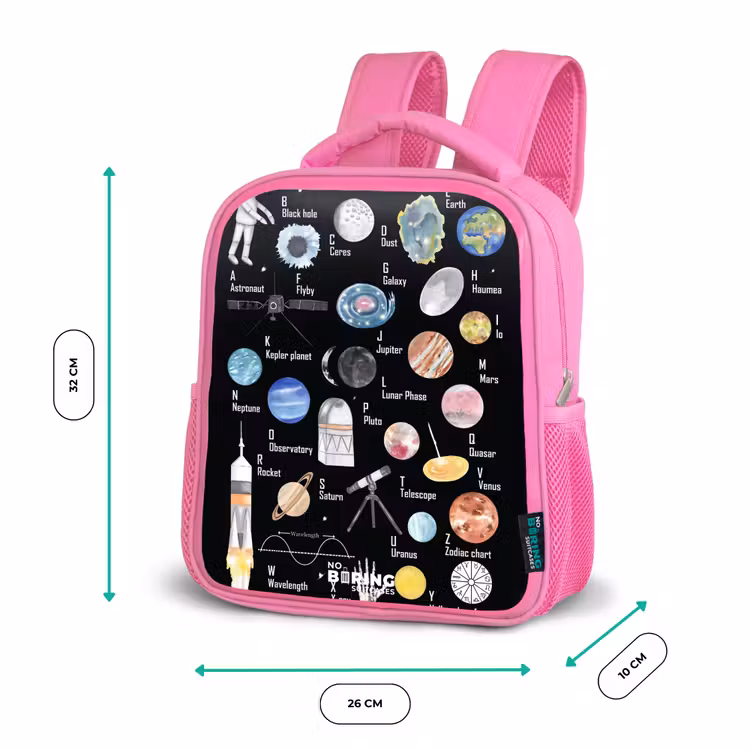 Alfabet in ruimte thema Kinderrugzak - Roze middel -productfoto_formaten