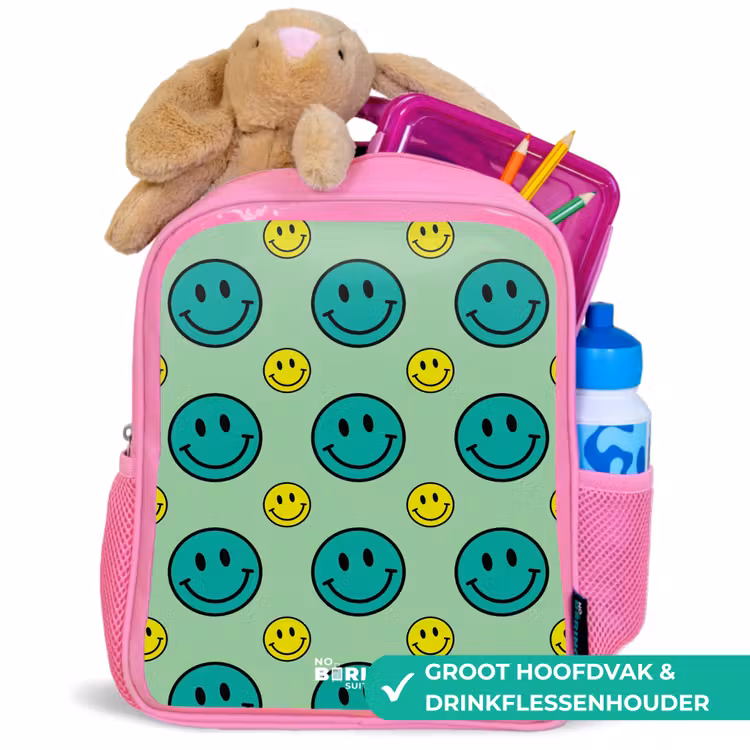 All smiles groen Kinderrugzak - Roze middel -inhoud_NL