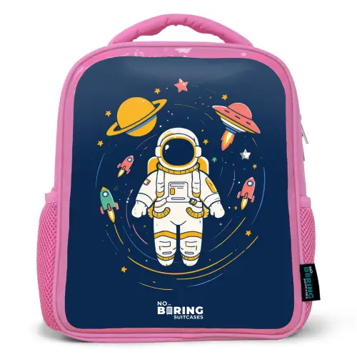Astronaut - Planeet - Sterren - Raket Kinderrugzak - Roze middel -3d