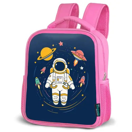 Astronaut - Planeten - Raket Kinderrugzak - Roze middel -schuin