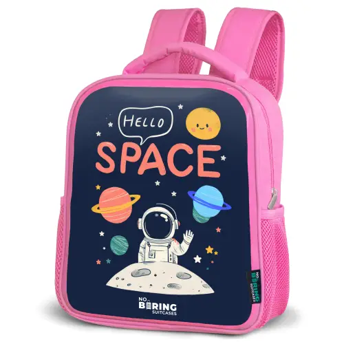 Astronaut - Quote - Planeten - Sterren Kinderrugzak - Roze middel -schuin