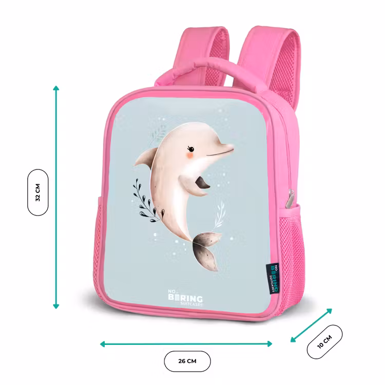 Beige dolfijn in blauw water Kinderrugzak - Roze middel -productfoto_formaten