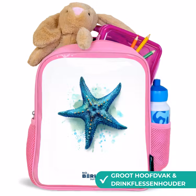 Blauwe Zeester op Witte Achtergrond Kinderrugzak - Roze middel -inhoud_NL