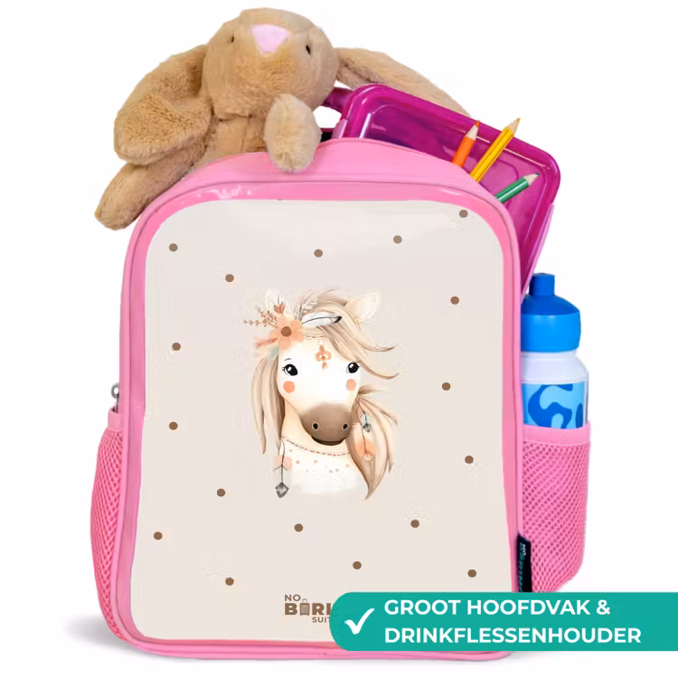 Bohemian paard in pastel kleuren Kinderrugzak - Roze middel -inhoud_NL