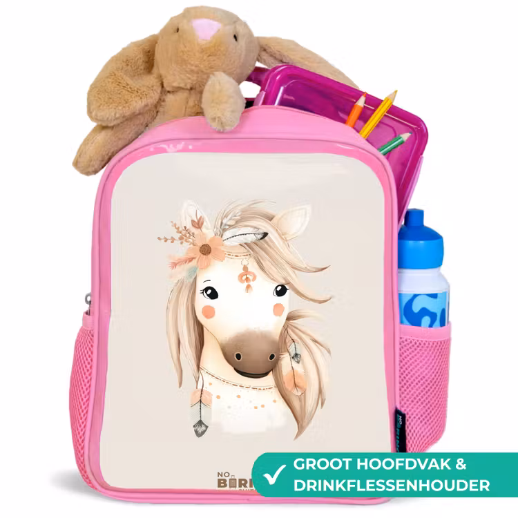Bohemian paard in pastel kleuren Kinderrugzak - Roze middel -inhoud_NL