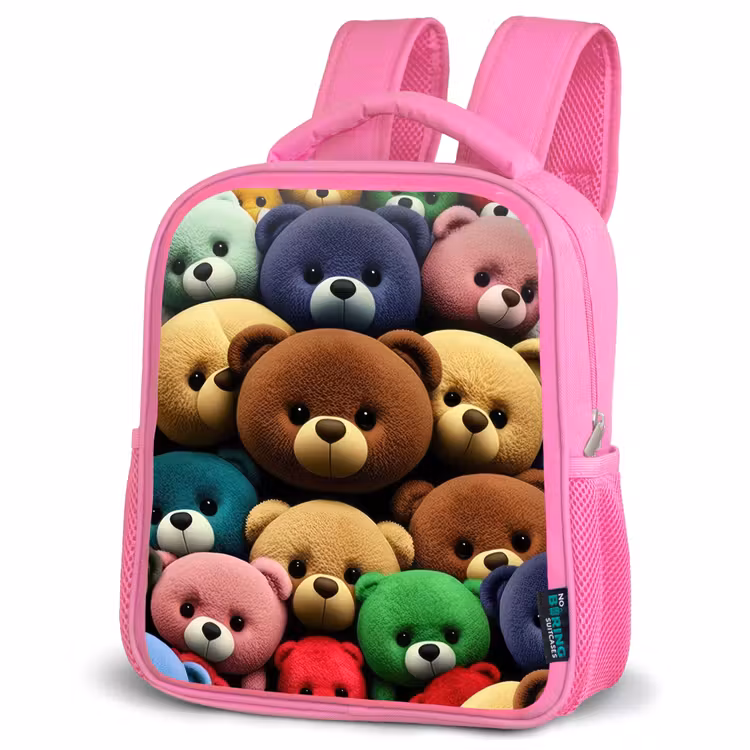 Bonte Berenbende Kinderrugzak - Roze middel -schuin