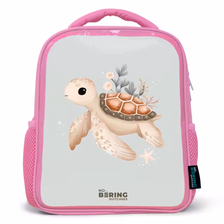Bruine zeeschildpad in pastel onderwaterwereld Kinderrugzak - Roze middel -3d