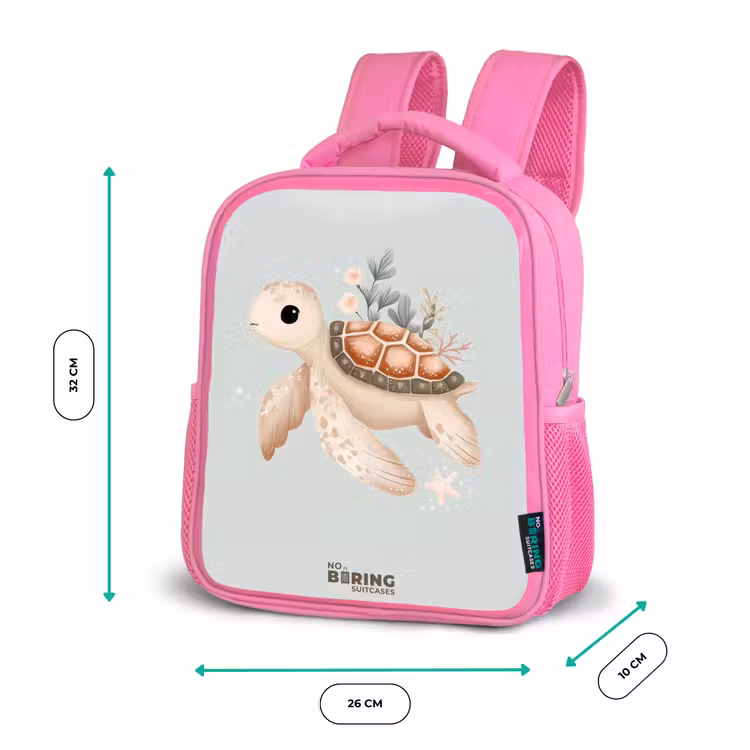 Bruine zeeschildpad in pastel onderwaterwereld Kinderrugzak - Roze middel -productfoto_formaten