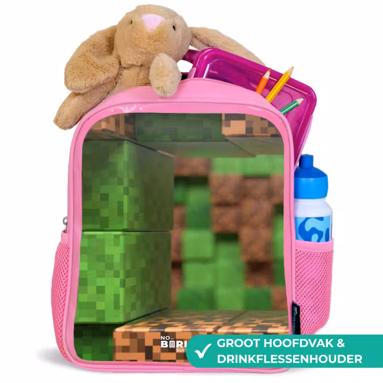 Close-up met pixelachtige blokken Kinderrugzak - Roze middel -inhoud_NL