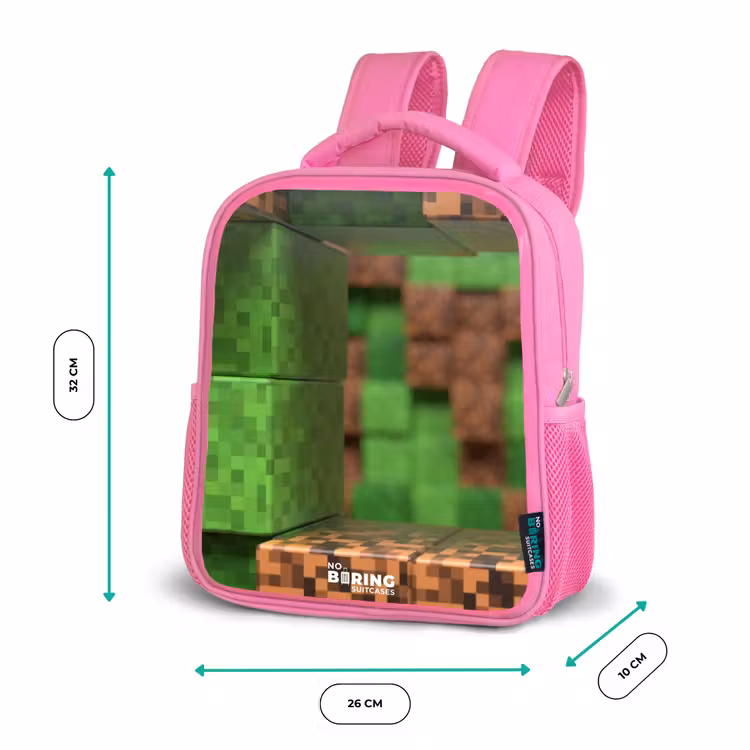 Close-up met pixelachtige blokken Kinderrugzak - Roze middel -productfoto_formaten