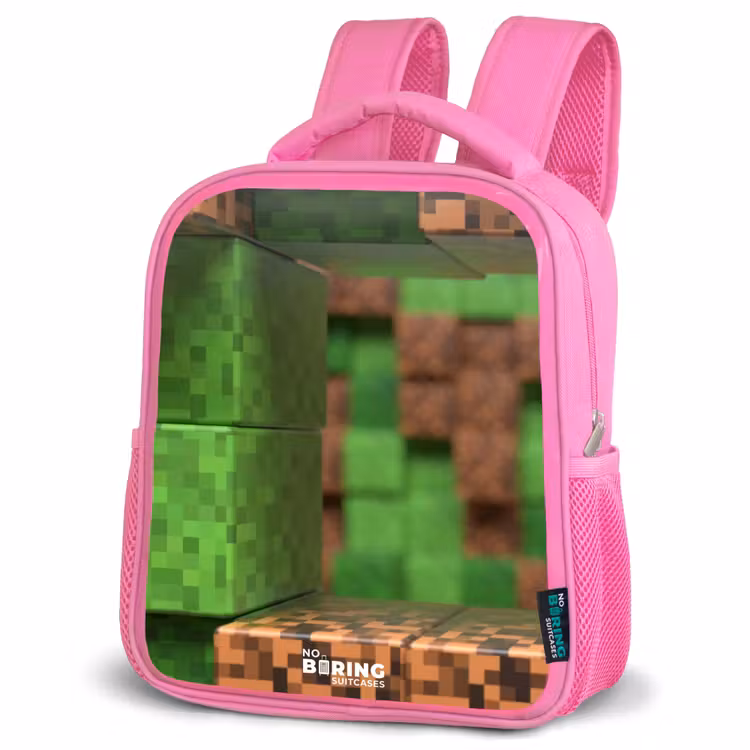 Close-up met pixelachtige blokken Kinderrugzak - Roze middel -schuin