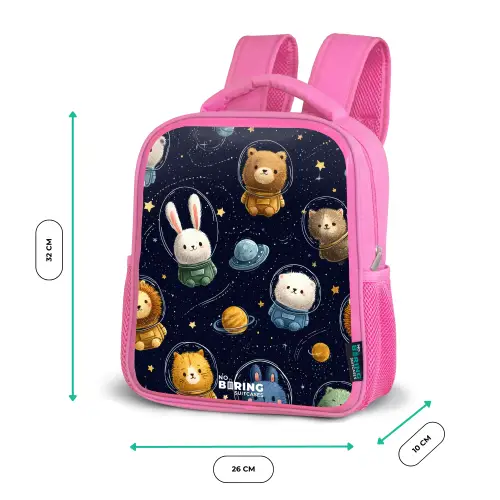 Dieren - Astronaut - Planeten - Sterren Kinderrugzak - Roze middel -productfoto_formaten