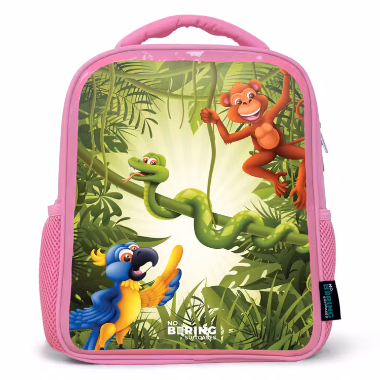 Dieren in de jungle Kinderrugzak - Roze middel -3d