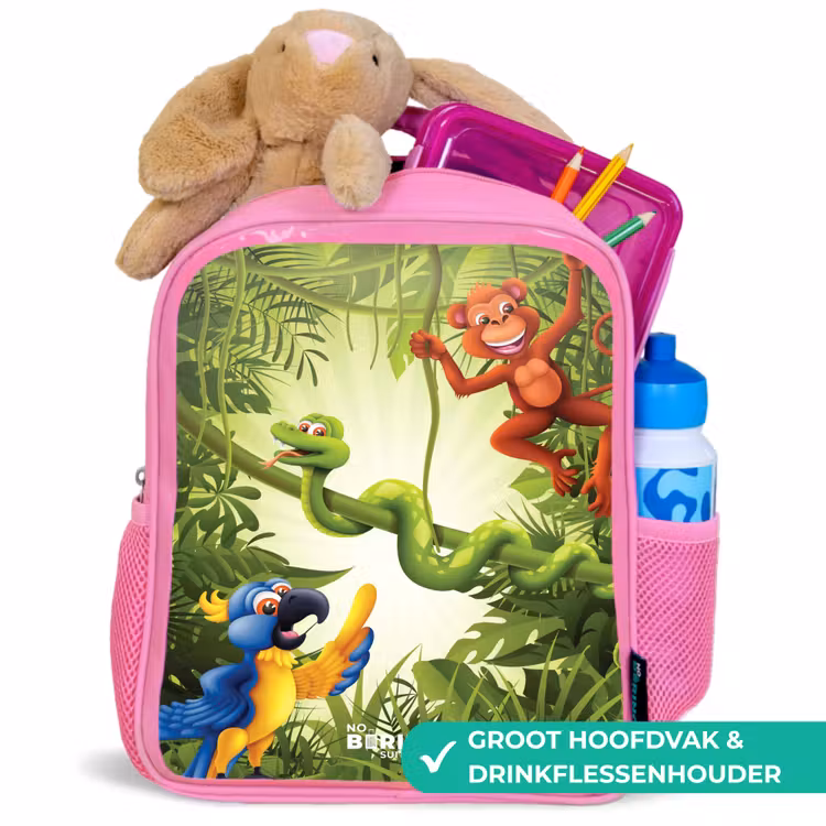 Dieren in de jungle Kinderrugzak - Roze middel -inhoud_NL