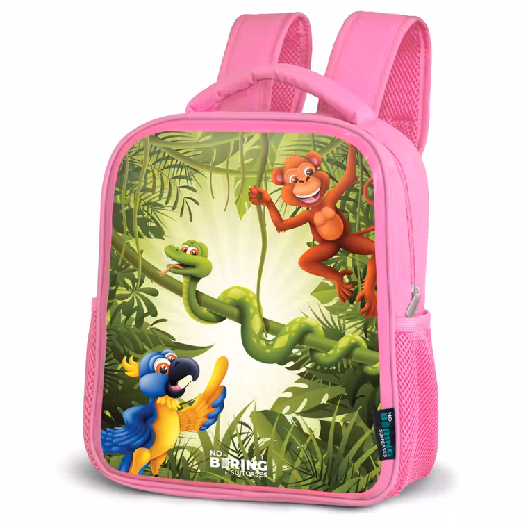 Dieren in de jungle Kinderrugzak - Roze middel -schuin