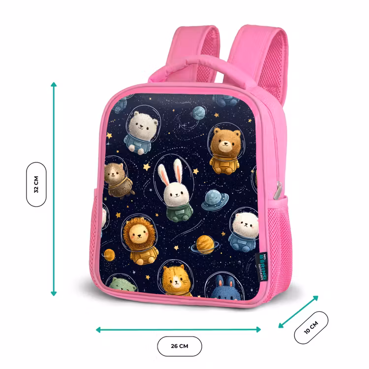Dieren - Sterrenhemel - Ruimte Kinderrugzak - Roze middel -productfoto_formaten