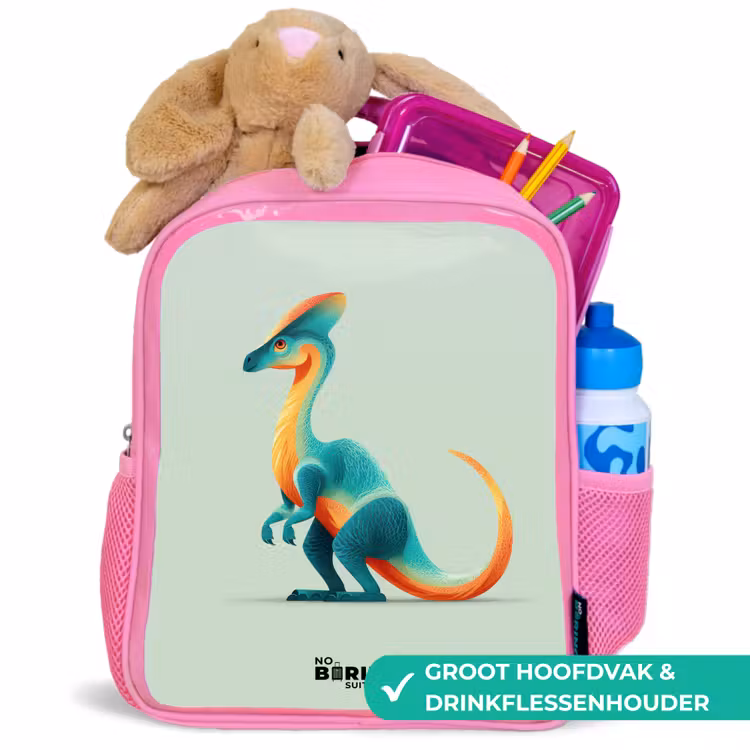 Dino - Blauw - Dier Kinderrugzak - Roze middel -inhoud_NL