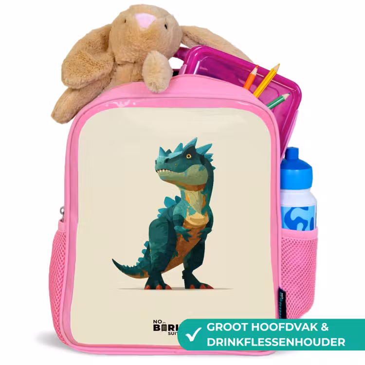 Dino - Dier - Groen Kinderrugzak - Roze middel -inhoud_NL