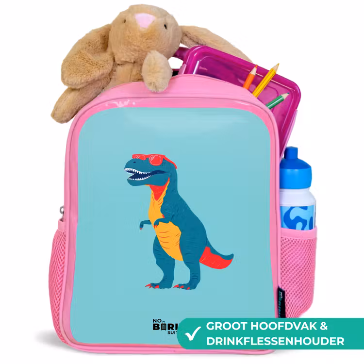 Dino - Dier - Zonnebril Kinderrugzak - Roze middel -inhoud_NL