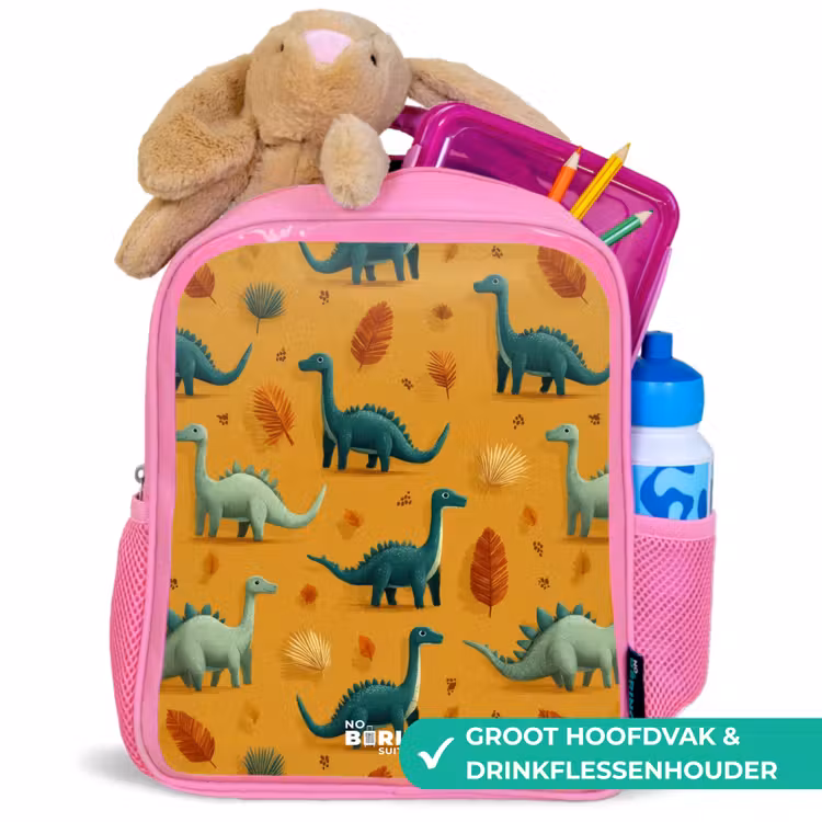 Dino - Dieren - Patroon Kinderrugzak - Roze middel -inhoud_NL