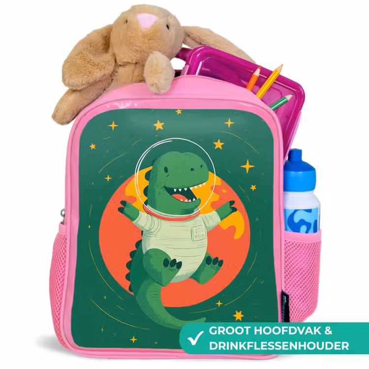 Dino - Groen - Planeet Kinderrugzak - Roze middel -inhoud_NL