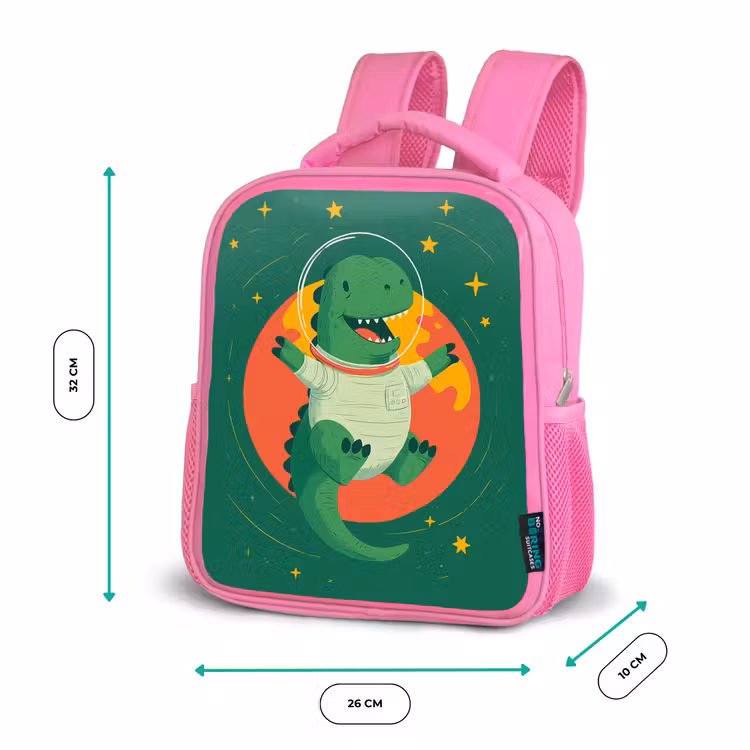 Dino - Groen - Planeet Kinderrugzak - Roze middel -productfoto_formaten