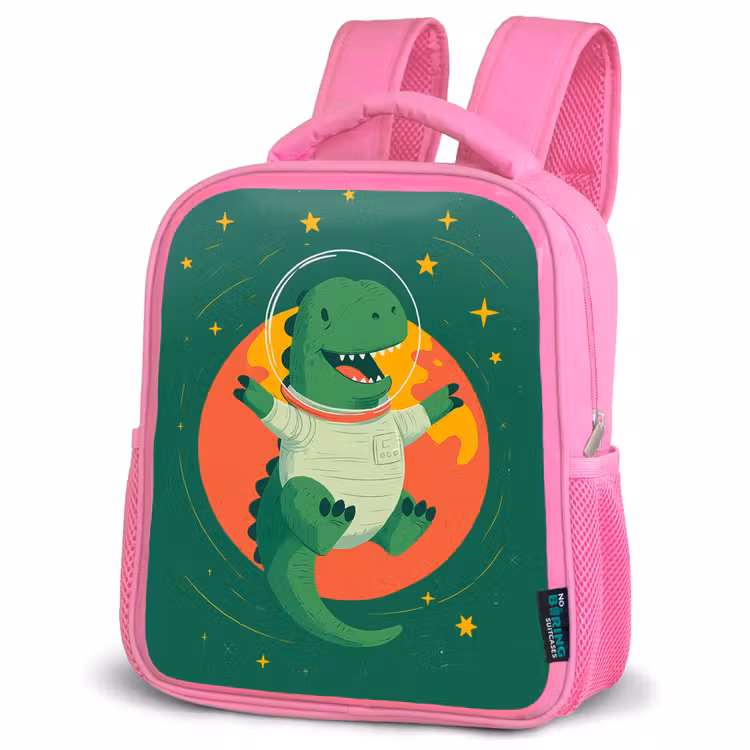 Dino - Groen - Planeet Kinderrugzak - Roze middel -schuin