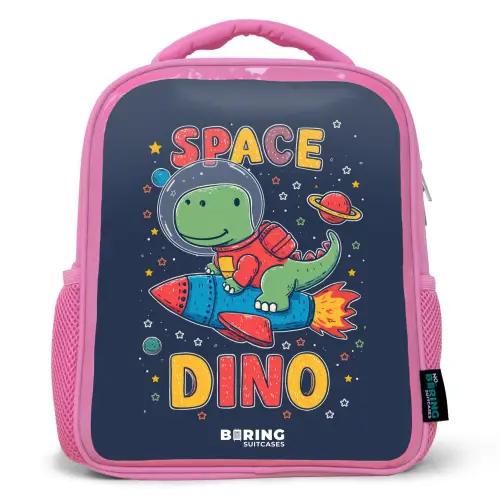 Dino - Groen - Raket - Sterren Kinderrugzak - Roze middel -3d