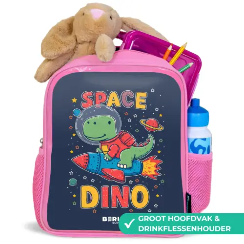 Dino - Groen - Raket - Sterren Kinderrugzak - Roze middel -inhoud_NL