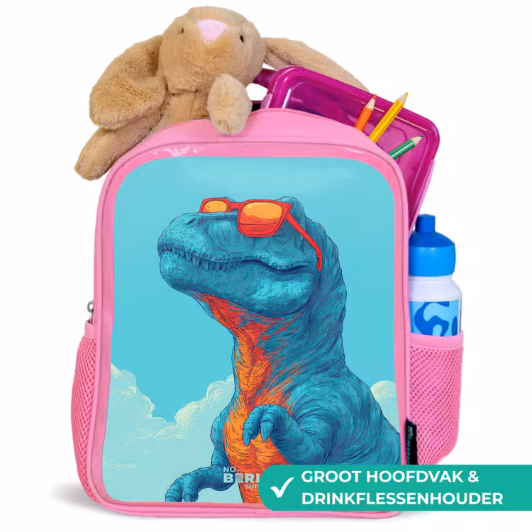 Dino met zonnebril Kinderrugzak - Roze middel -inhoud_NL