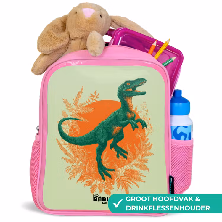 Dino - Natuur - Groen Kinderrugzak - Roze middel -inhoud_NL