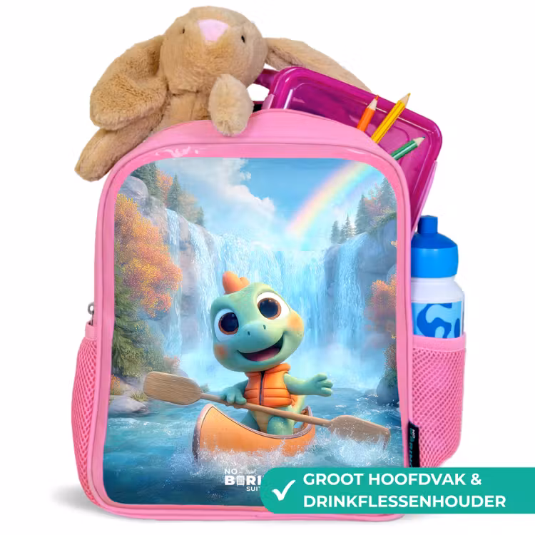 Dino - Natuur - Waterval Kinderrugzak - Roze middel -inhoud_NL