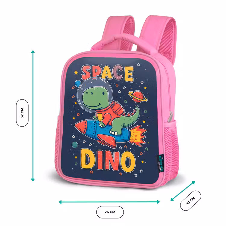 Dino - Raket - Kleurrijk Kinderrugzak - Roze middel -productfoto_formaten