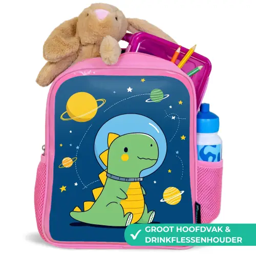 Dino - Ruimte - Planeten Kinderrugzak - Roze middel -inhoud_NL