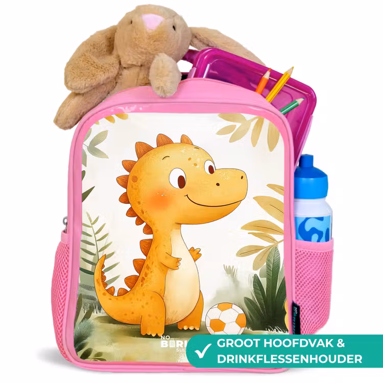 Dino - Voetbal - Oranje Kinderrugzak - Roze middel -inhoud_NL