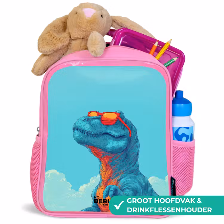 Dino - Zonnebril - Blauw Kinderrugzak - Roze middel -inhoud_NL