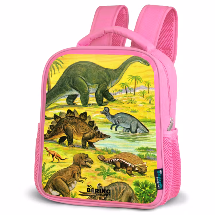 Dino's bij het water Kinderrugzak - Roze middel -schuin