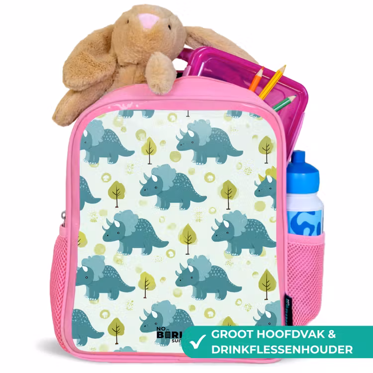 Dinos - Patroon - Natuur Kinderrugzak - Roze middel -inhoud_NL