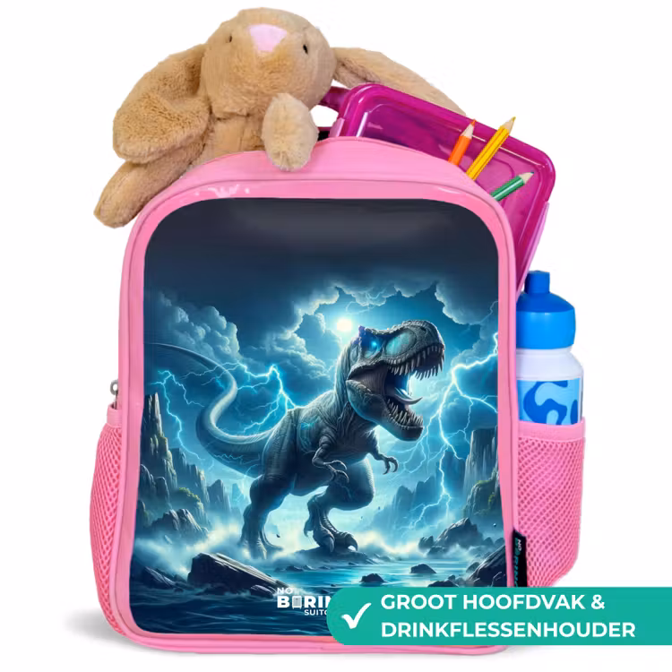 Donderslagdino Kinderrugzak - Roze middel -inhoud_NL