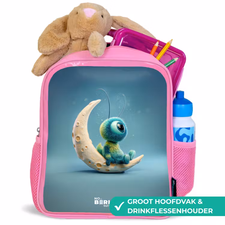 Dromerig Wezentje op de Maan Kinderrugzak - Roze middel -inhoud_NL