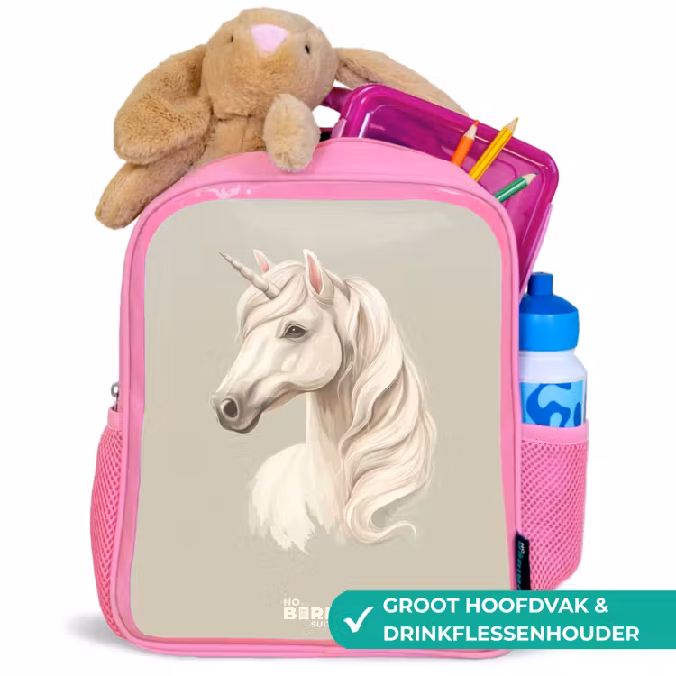 Eenhoorn in neutrale kleuren Kinderrugzak - Roze middel -inhoud_NL