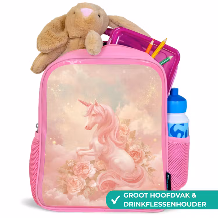 Eenhoorn - Wolken - Roze Kinderrugzak - Roze middel -inhoud_NL