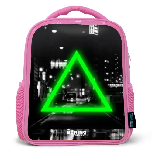 Felgroene driehoek Kinderrugzak - Roze middel -3d