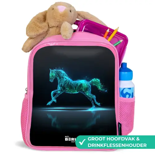 Futuristisch galopperend paard Kinderrugzak - Roze middel -inhoud_NL