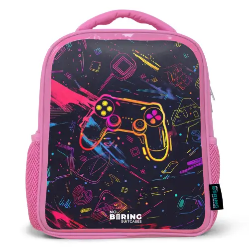Gamerwereld in neonstijl Kinderrugzak - Roze middel -3d